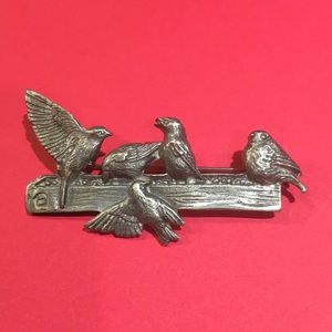Vintage 1999 M.Bastin Birds On Feeder Brooch